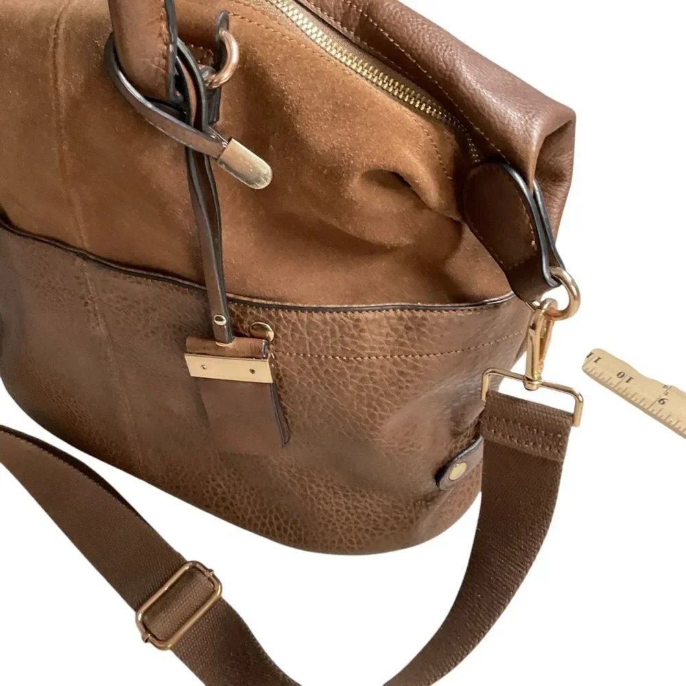 Unbranded Mixed Material Brown Satchel Handbag Detachable Strap Crossbody Bag